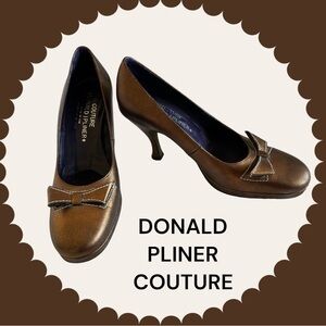 DONALD PLINER COUTURE ITALY PUMPS SHOES BOW LEATHER 6.5